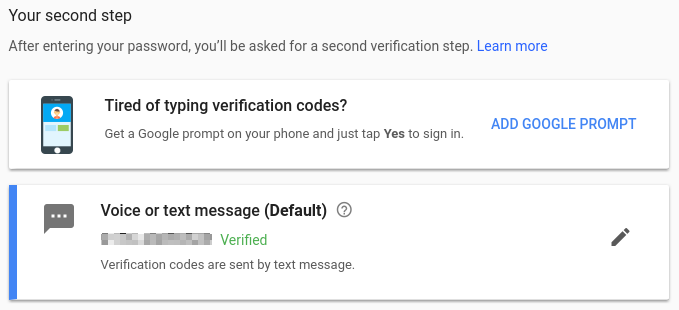 2-Step verification phone completed